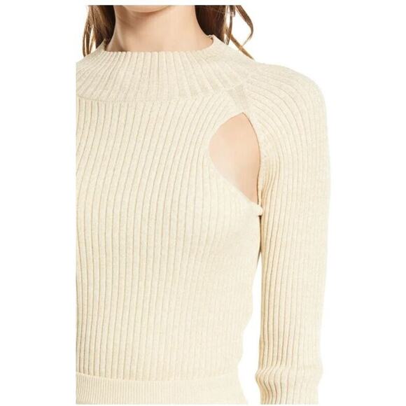 OPEN EDIT NEW‎ $59 Sparkle Cutout Ribbed Knit Sweater in Ivory Small - Picture 4 of 4